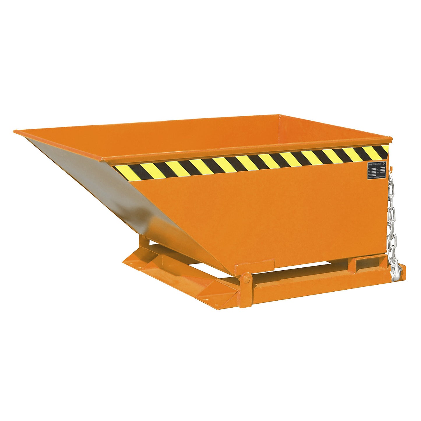 Tilting skip with tilting mechanism, low construction, capacity 0.4 m³, orange RAL 2000.