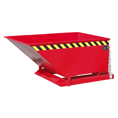 Tilting skip with tilting mechanism, low construction, capacity 0.4 m³, red RAL 3000.