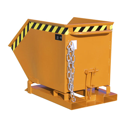 Tilting skip with tilting mechanism, box-shaped, capacity 0.25 m³, orange RAL 2000.