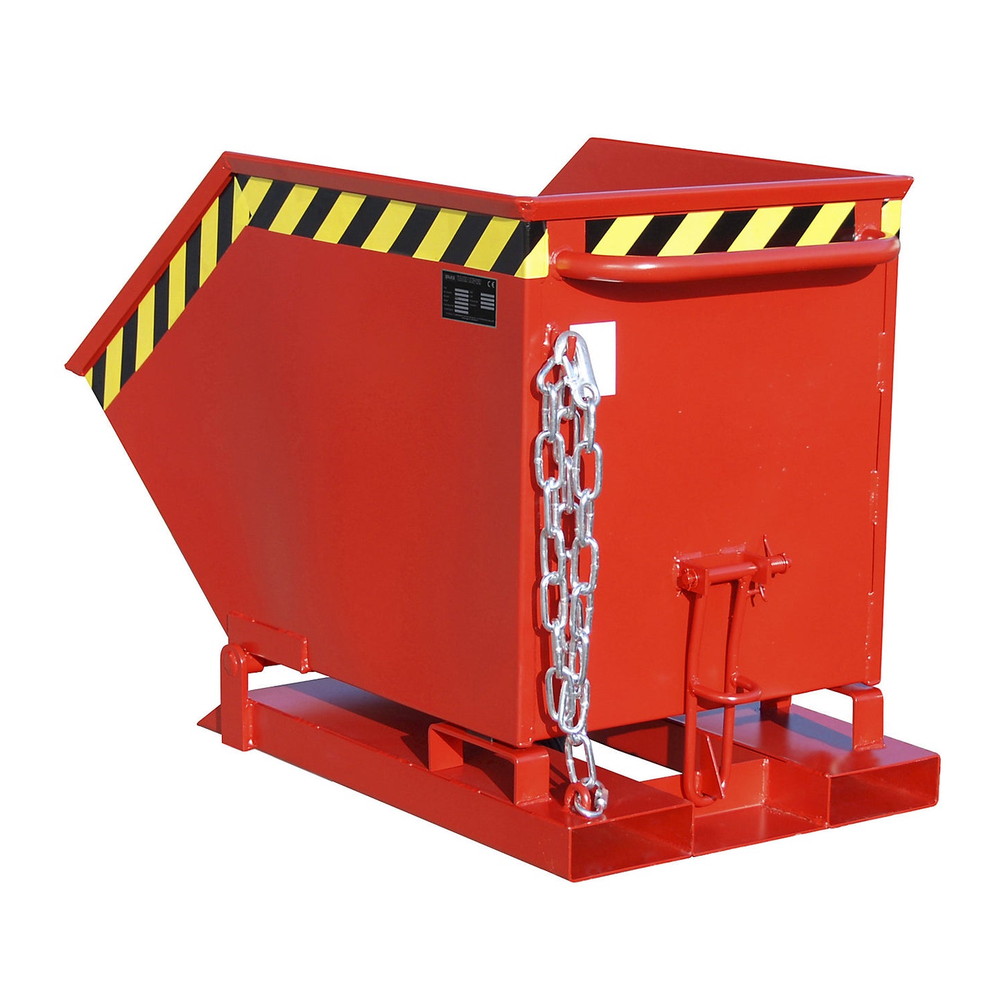 Tilting skip with tilting mechanism, box-shaped, capacity 0.25 m³, red RAL 3000.
