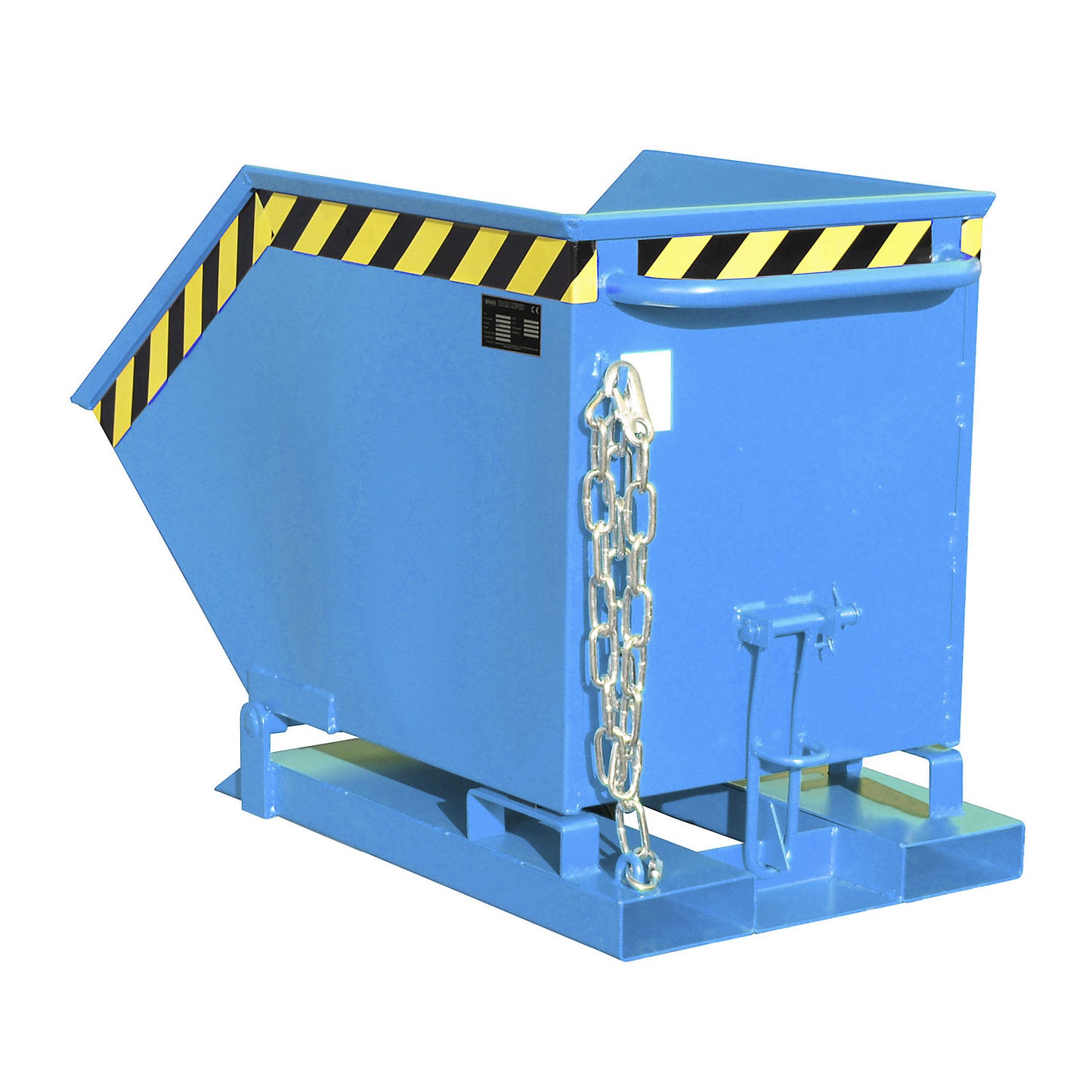 Tilting skip with tilting mechanism, box-shaped, capacity 0.25 m³, blue RAL 5012.