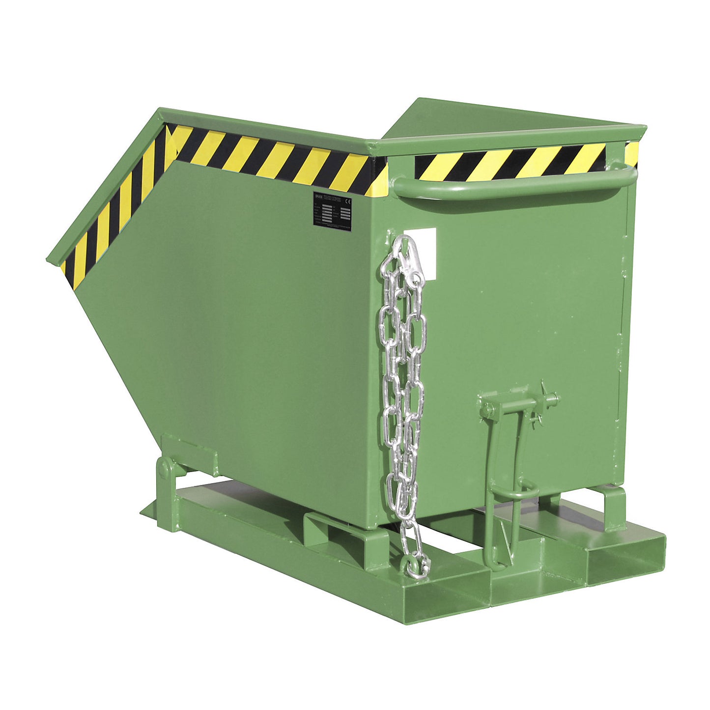 Tilting skip with tilting mechanism, box-shaped, capacity 0.25 m³, green RAL 6011.