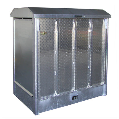 Hazardous goods storage unit, with aluminium door as loading ramp, for 2 x 200 litre drums, zinc plated.