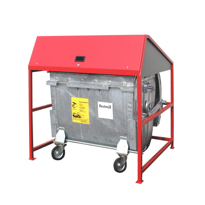 Waste bin enclosure, open version, frame in red.