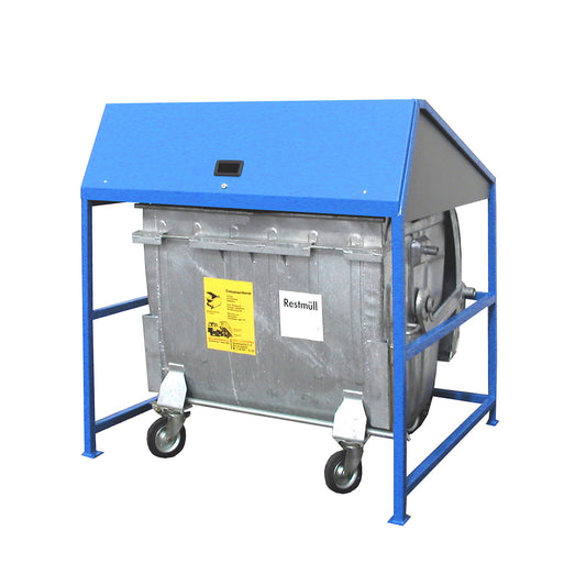 Waste bin enclosure, open version, frame in blue.