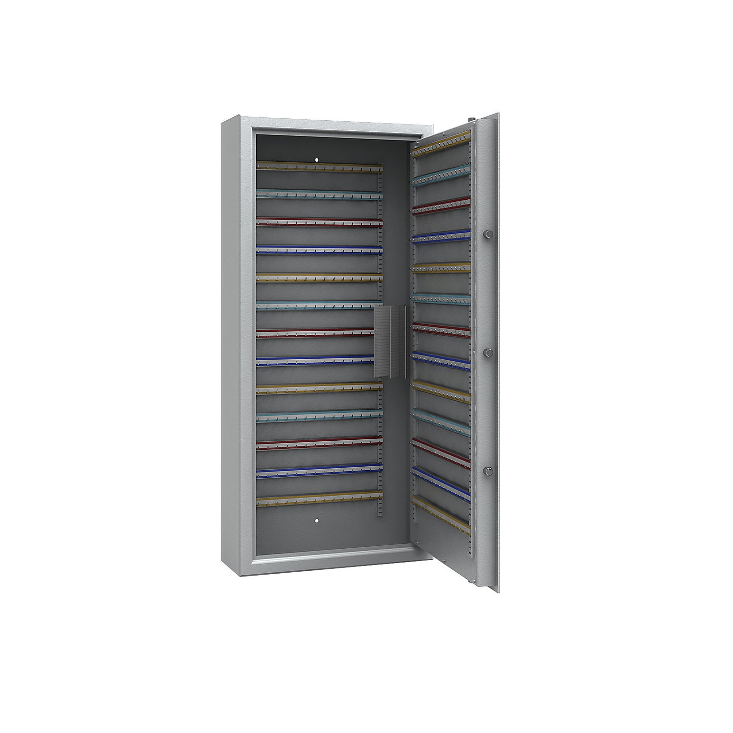 Key safe, light grey, adjustable hook strips, 390 hooks, HxWxD 1300 x 600 x 200 mm.