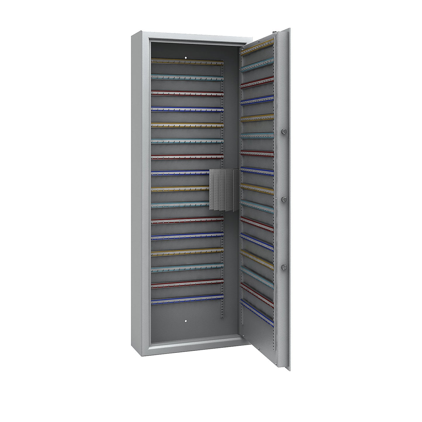 Key safe, light grey, adjustable hook strips, 480 hooks, HxWxD 1600 x 600 x 200 mm.