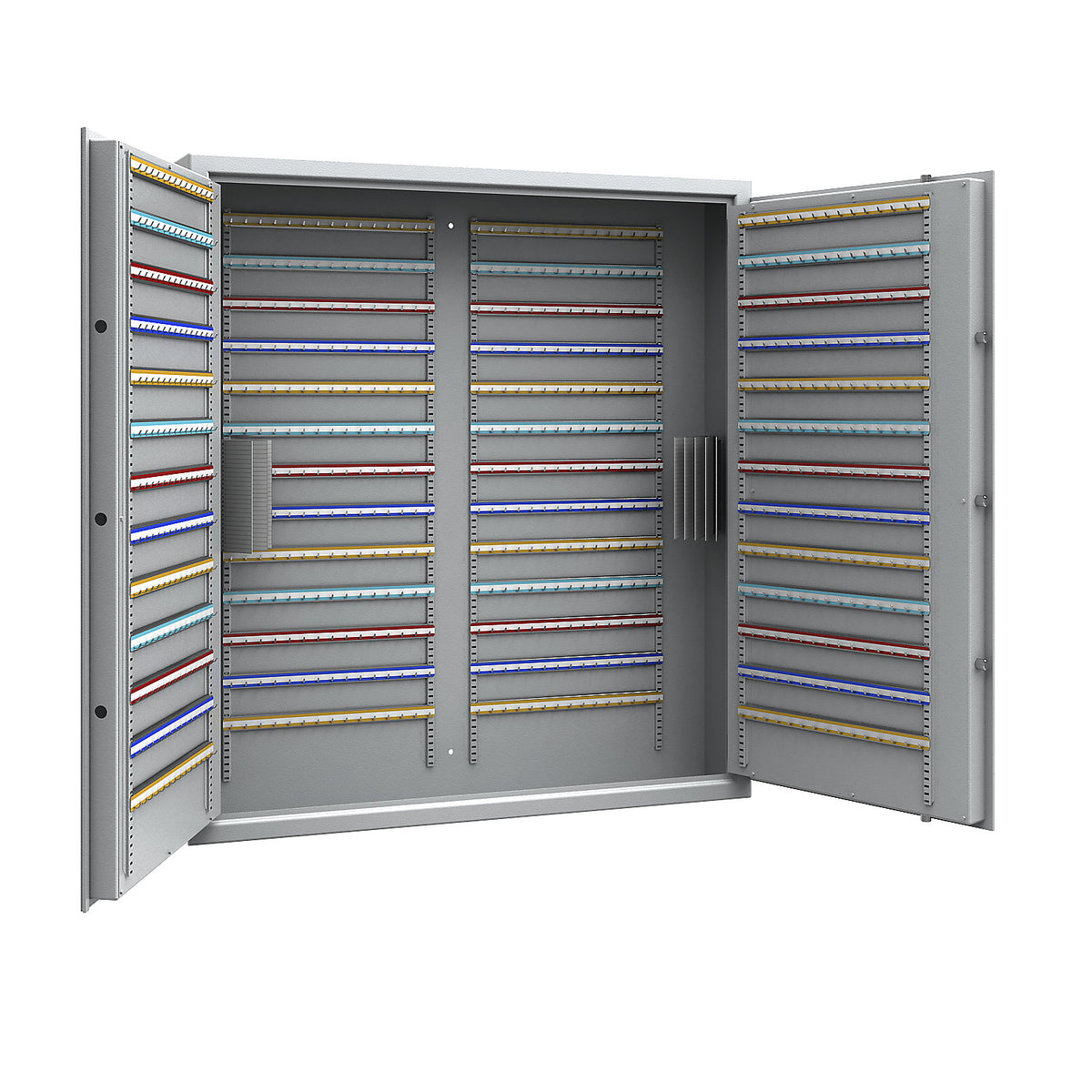Key safe, light grey, adjustable hook strips, 780 hooks, HxWxD 1300 x 1200 x 200 mm.