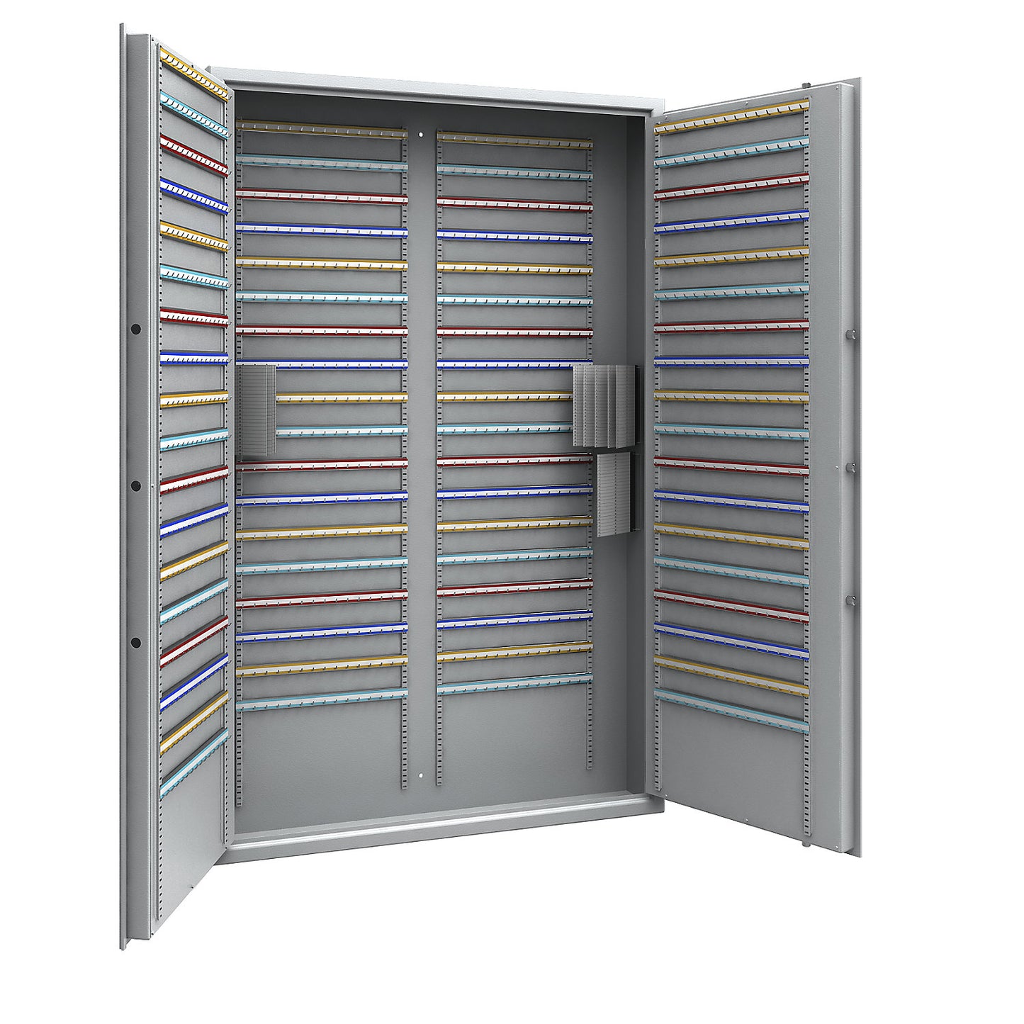 Key safe, light grey, adjustable hook strips, 1080 hooks, HxWxD 1850 x 1200 x 200 mm.