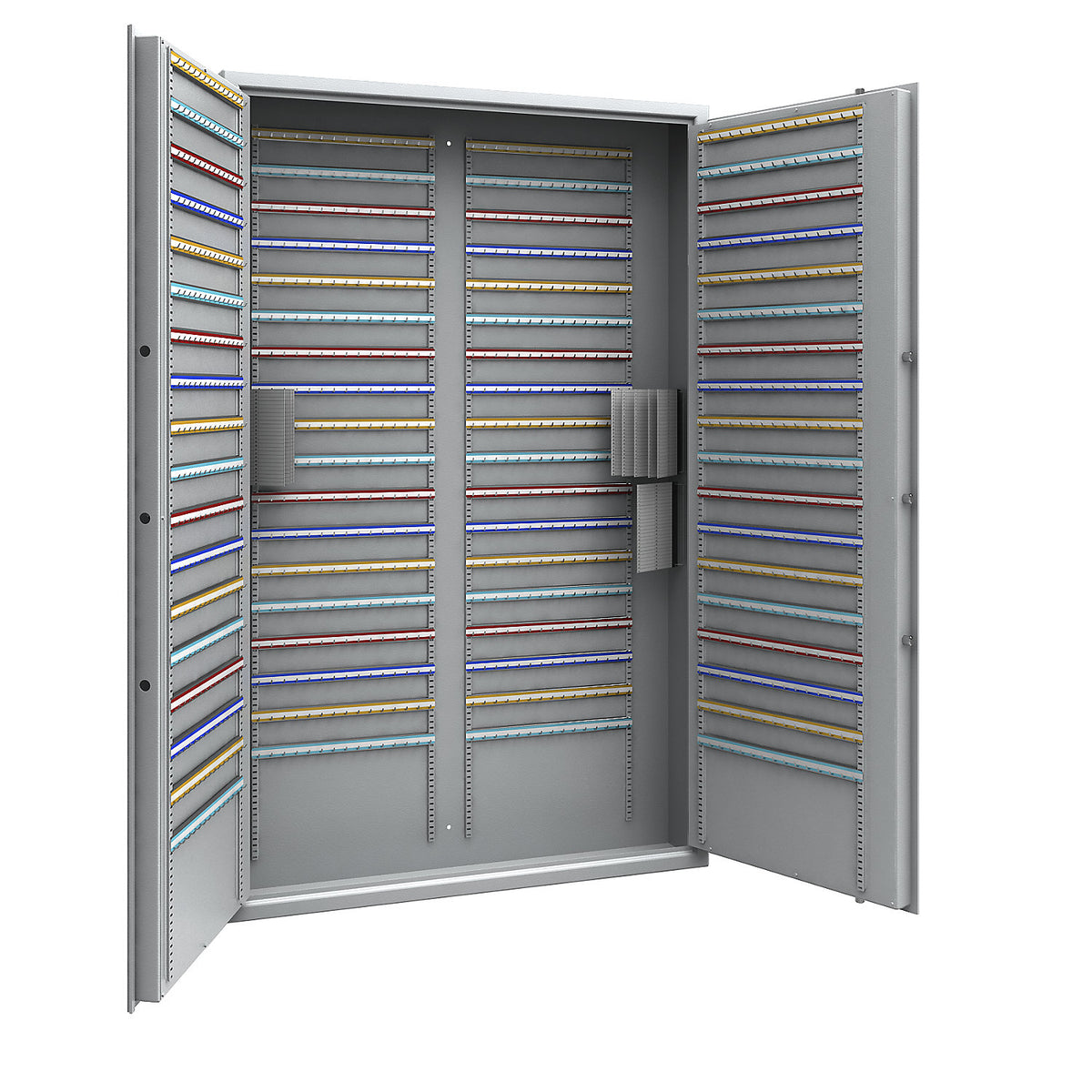 Key safe, light grey, adjustable hook strips, 1080 hooks, HxWxD 1850 x 1200 x 200 mm.