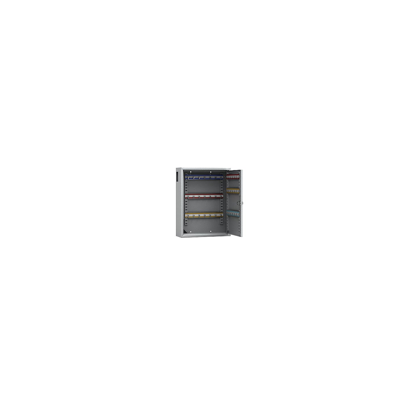 Key cabinet, painted grey, with access slot, with 42 hooks.