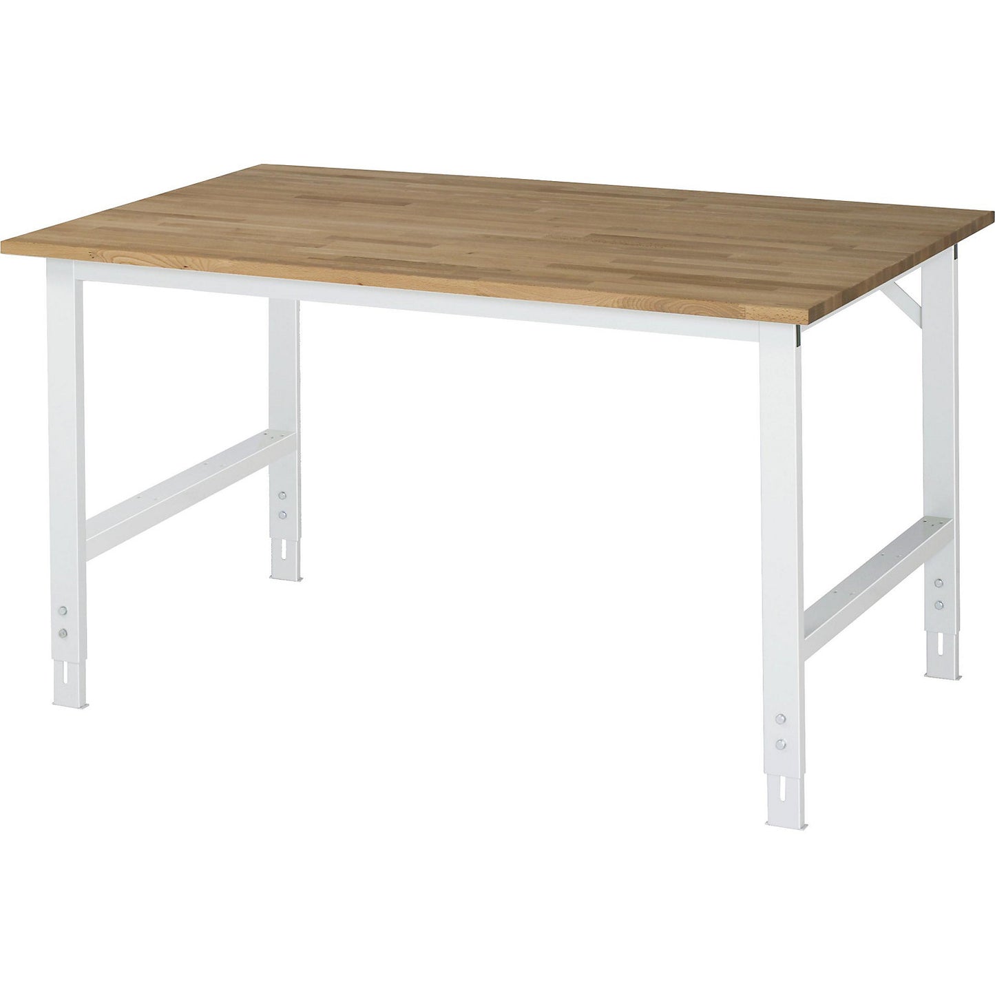 Work table, height adjustable, frame 60 x 30 mm, solid beech panel, WxD 1500 x 1000 mm, light grey.