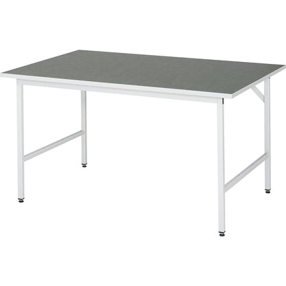 Work table, height adjustable, frame 30 x 30 mm, linoleum panel, WxD 1500 x 1000 mm, light grey.