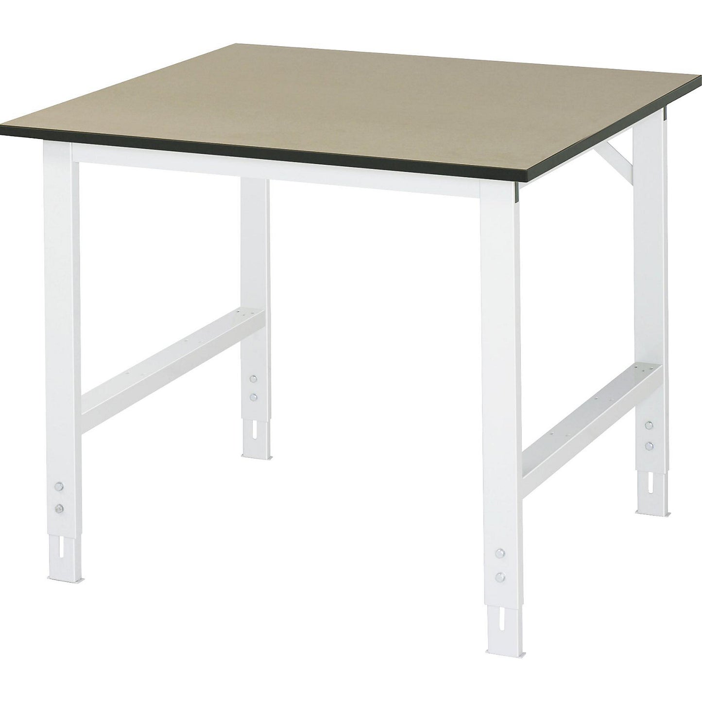 Work table, height adjustable, frame 60 x 30 mm, MDF panel, WxD 1000 x 1000 mm, light grey.