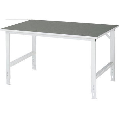 Work table, height adjustable, frame 60 x 30 mm, linoleum panel, WxD 1500 x 1000 mm, light grey.