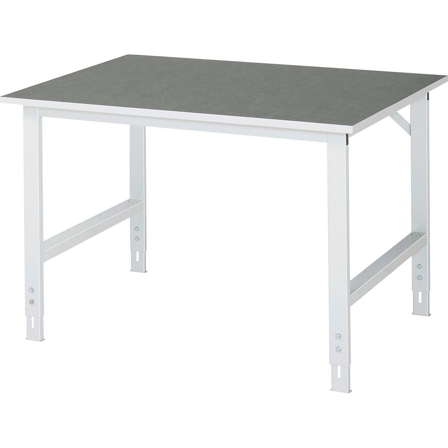 Work table, height adjustable, frame 60 x 30 mm, linoleum panel, WxD 1250 x 1000 mm, light grey.