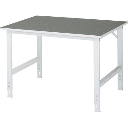 Work table, height adjustable, frame 60 x 30 mm, linoleum panel, WxD 1250 x 1000 mm, light grey.