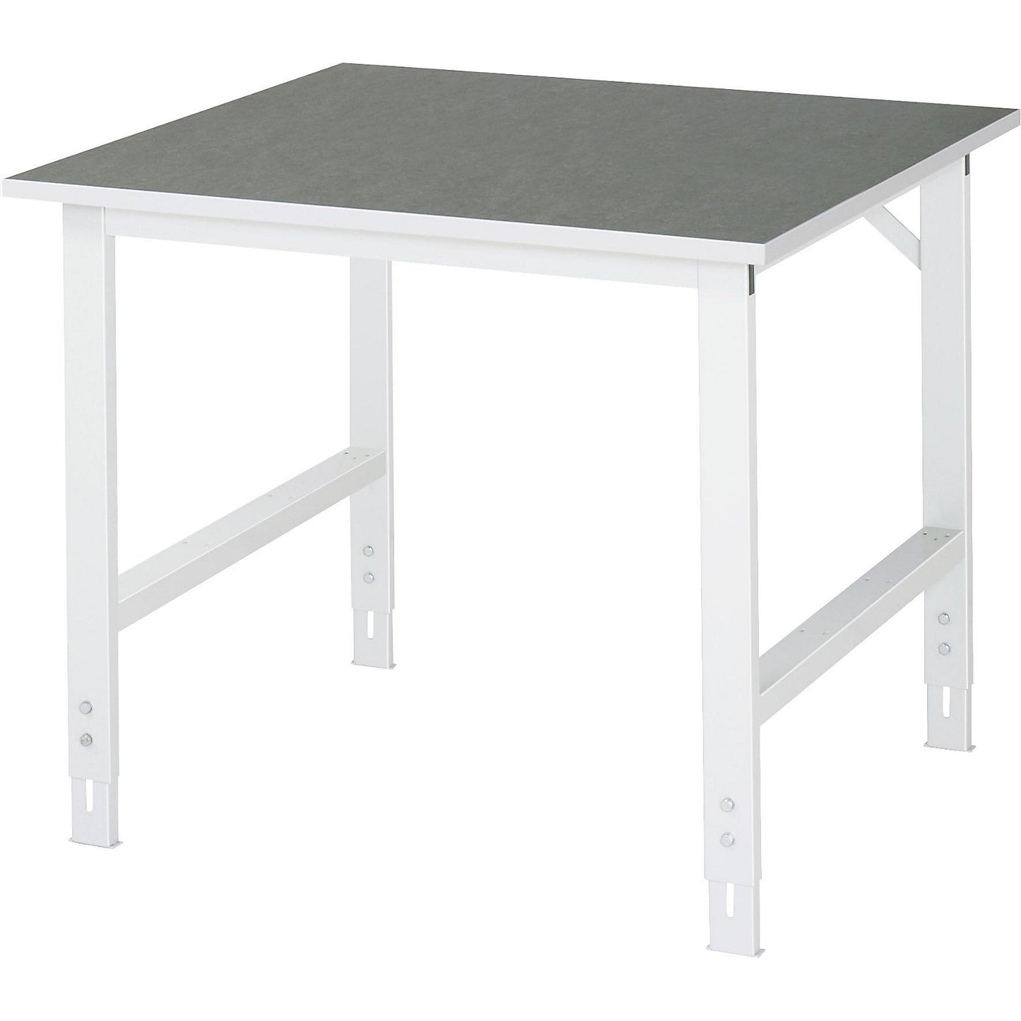 Work table, height adjustable, frame 60 x 30 mm, linoleum panel, WxD 1000 x 1000 mm, light grey.