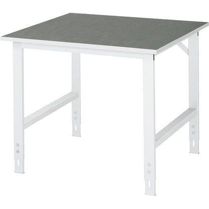 Work table, height adjustable, frame 60 x 30 mm, linoleum panel, WxD 1000 x 1000 mm, light grey.