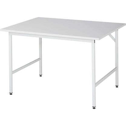 Work table, height adjustable, frame 30 x 30 mm, melamine coated panel, WxD 1250 x 1000 mm, light grey.