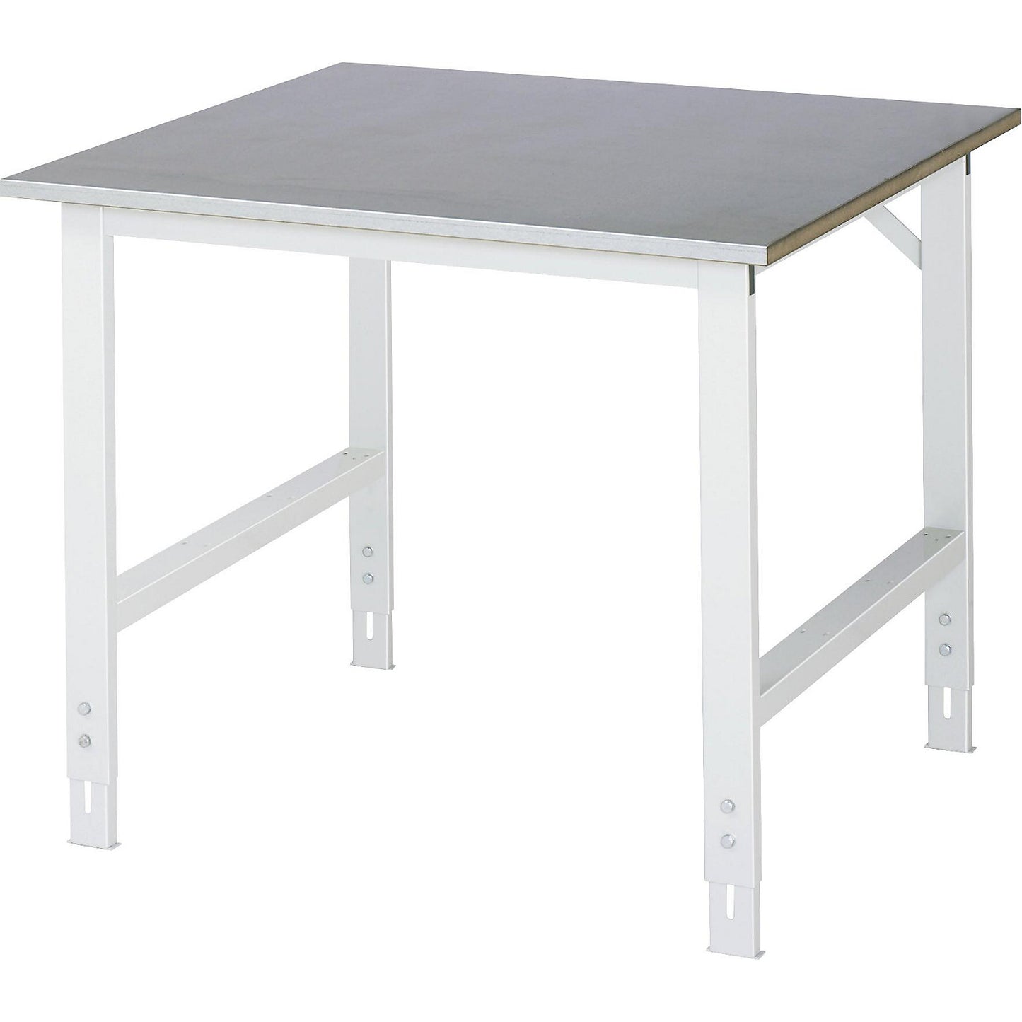 Work table, height adjustable, frame 60 x 30 mm, sheet steel panel, WxD 1000 x 1000 mm, light grey.