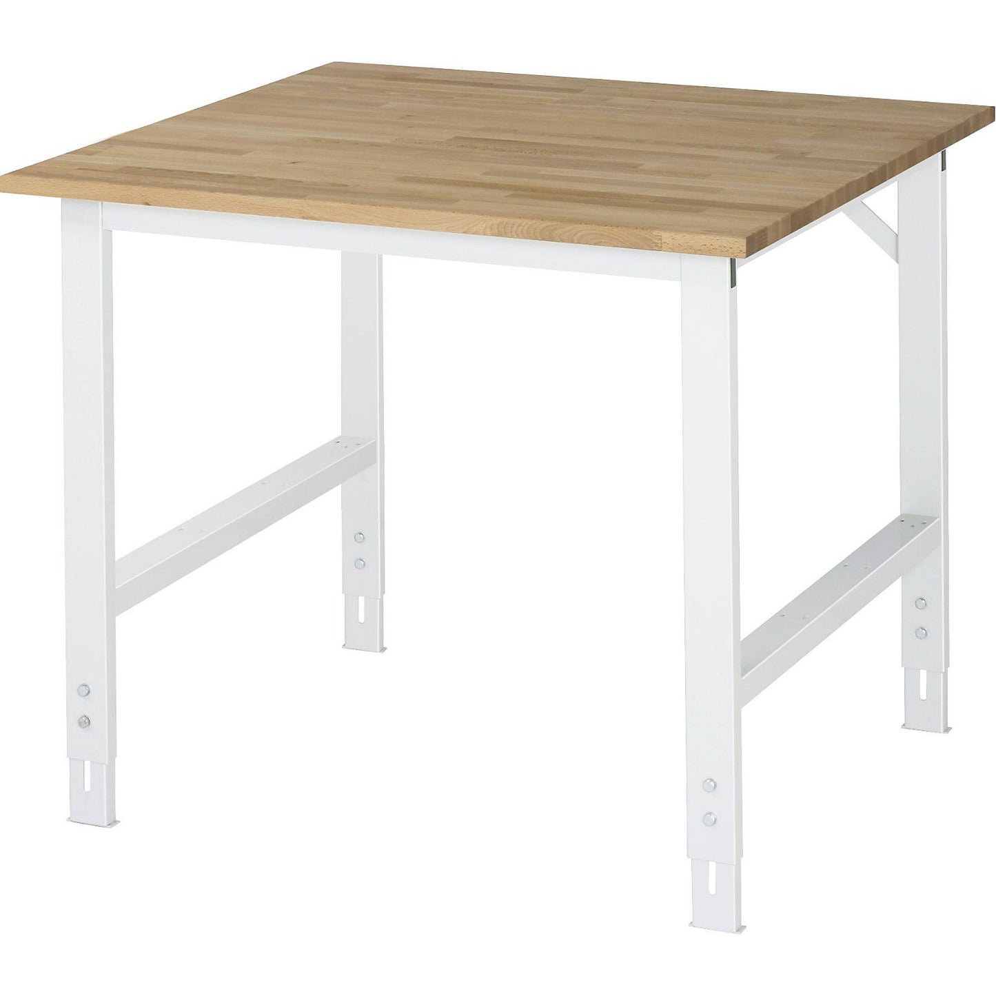 Work table, height adjustable, frame 60 x 30 mm, solid beech panel, WxD 1000 x 1000 mm, light grey.