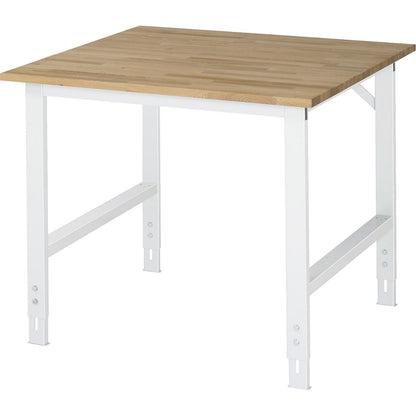 Work table, height adjustable, frame 60 x 30 mm, solid beech panel, WxD 1000 x 1000 mm, light grey.