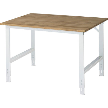 Work table, height adjustable, frame 60 x 30 mm, solid beech panel, WxD 1250 x 1000 mm, light grey.