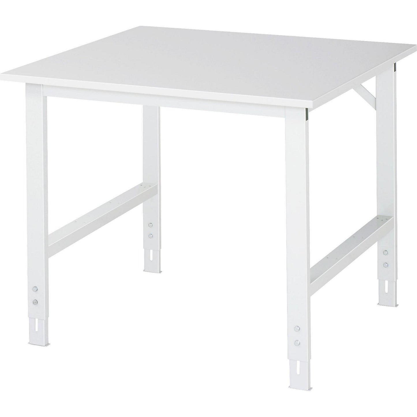 Work table, height adjustable, frame 60 x 30 mm, melamine coated panel, WxD 1000 x 1000 mm, light grey.