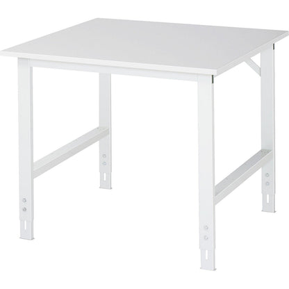 Work table, height adjustable, frame 60 x 30 mm, melamine coated panel, WxD 1000 x 1000 mm, light grey.