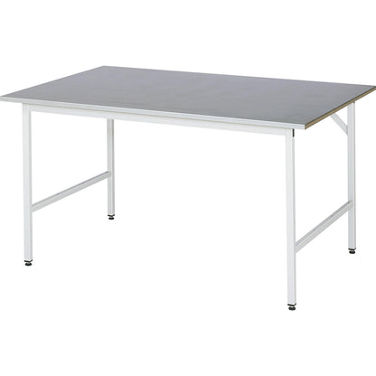 Work table, height adjustable, frame 30 x 30 mm, sheet steel panel, WxD 1500 x 1000 mm, light grey.