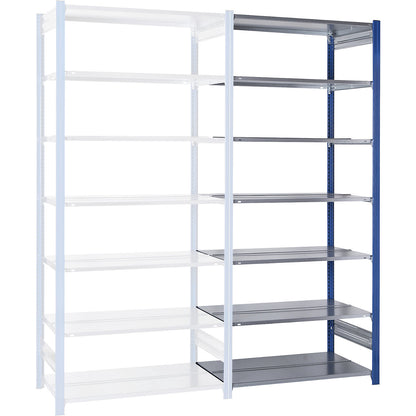 Boltless file shelving unit, double sided, height 2350 mm, WxD 1000 x 600 mm, extension shelf unit, blue / zinc plated.