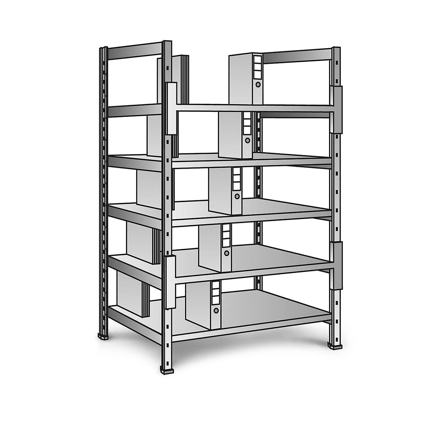 Boltless shelving units for files and archives, zinc plated, height 1920 mm, double sided, shelf WxD 800 x 600 mm, standard shelf unit.