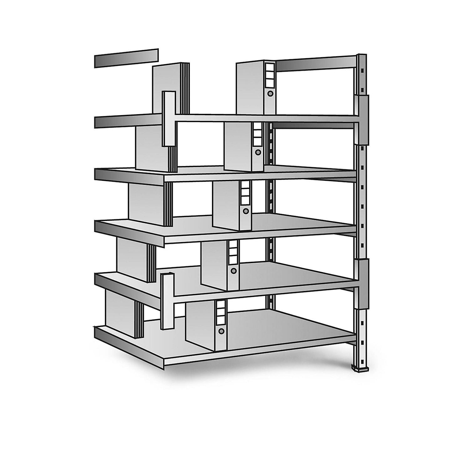 Boltless shelving units for files and archives, zinc plated, height 1920 mm, double sided, shelf WxD 1200 x 600 mm, extension shelf unit.