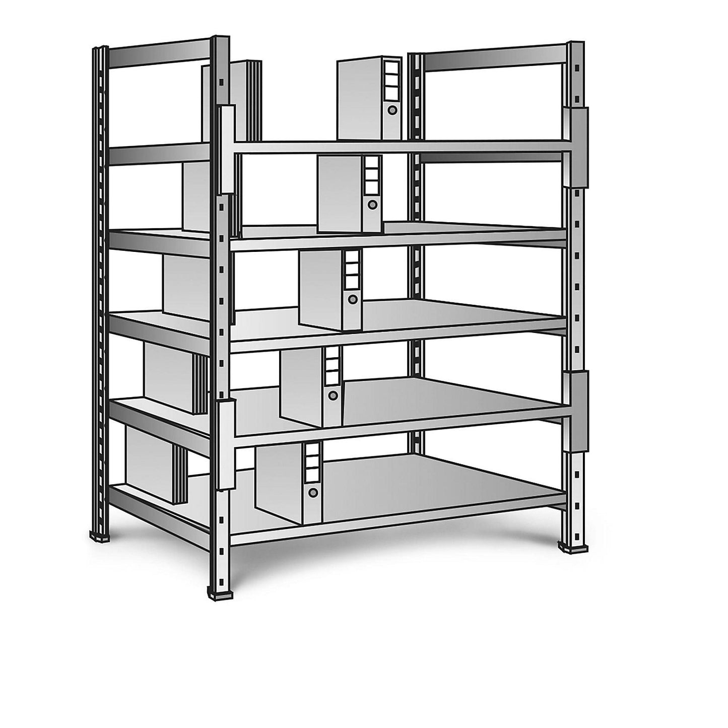 Boltless shelving units for files and archives, zinc plated, height 1920 mm, double sided, shelf WxD 1000 x 600 mm, standard shelf unit.