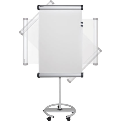 Flip chart, writing surface rotates 90°, mobile and height adjustable.