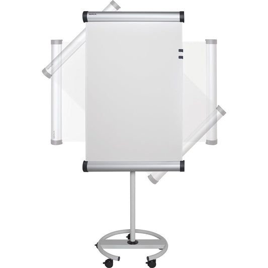 Flip chart, writing surface rotates 90°, mobile and height adjustable.