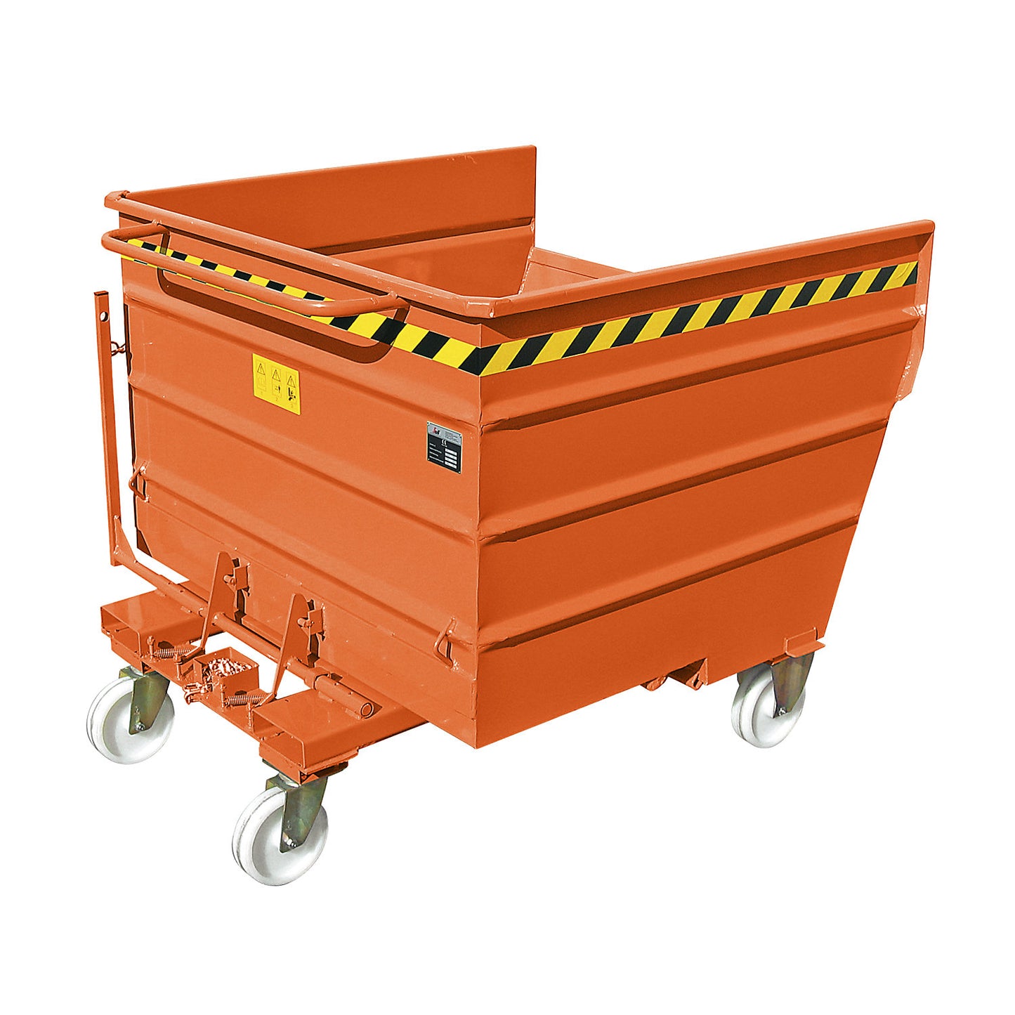 Mobile tilting skip with tilting mechanism, with wheel set, capacity 1.32 m³.