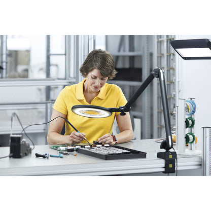 TEVISIO LED magnifying lamp, ESD model, LED 16 W, arm 400 / 384 mm, black.