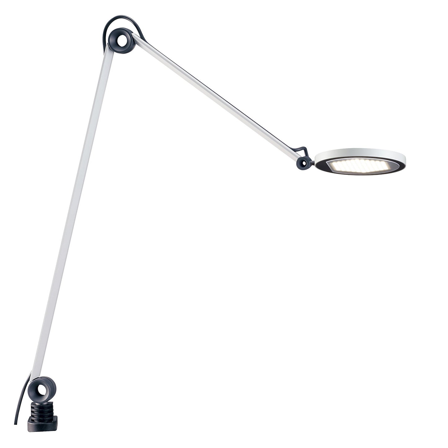 Office lamp, white, dual arm, round lamp head, 102 LEDs.