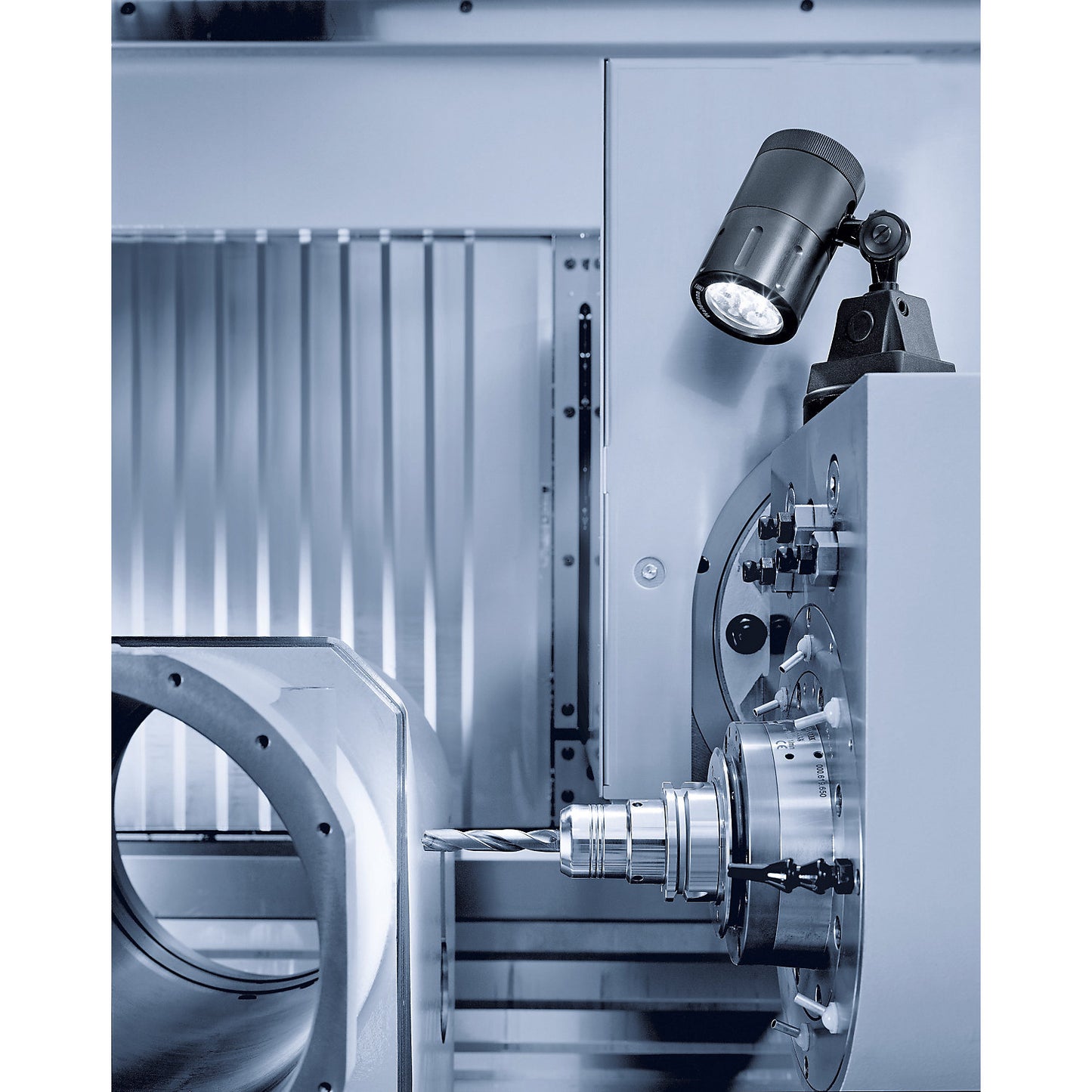 Machine lamp, 24 V, anodised aluminium, black, spot with 10° beam angle.