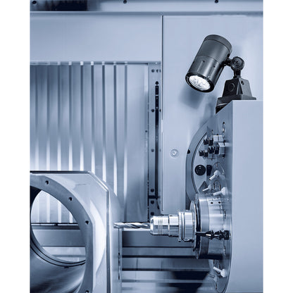 Machine lamp, 24 V, anodised aluminium, black, spot with 10° beam angle.