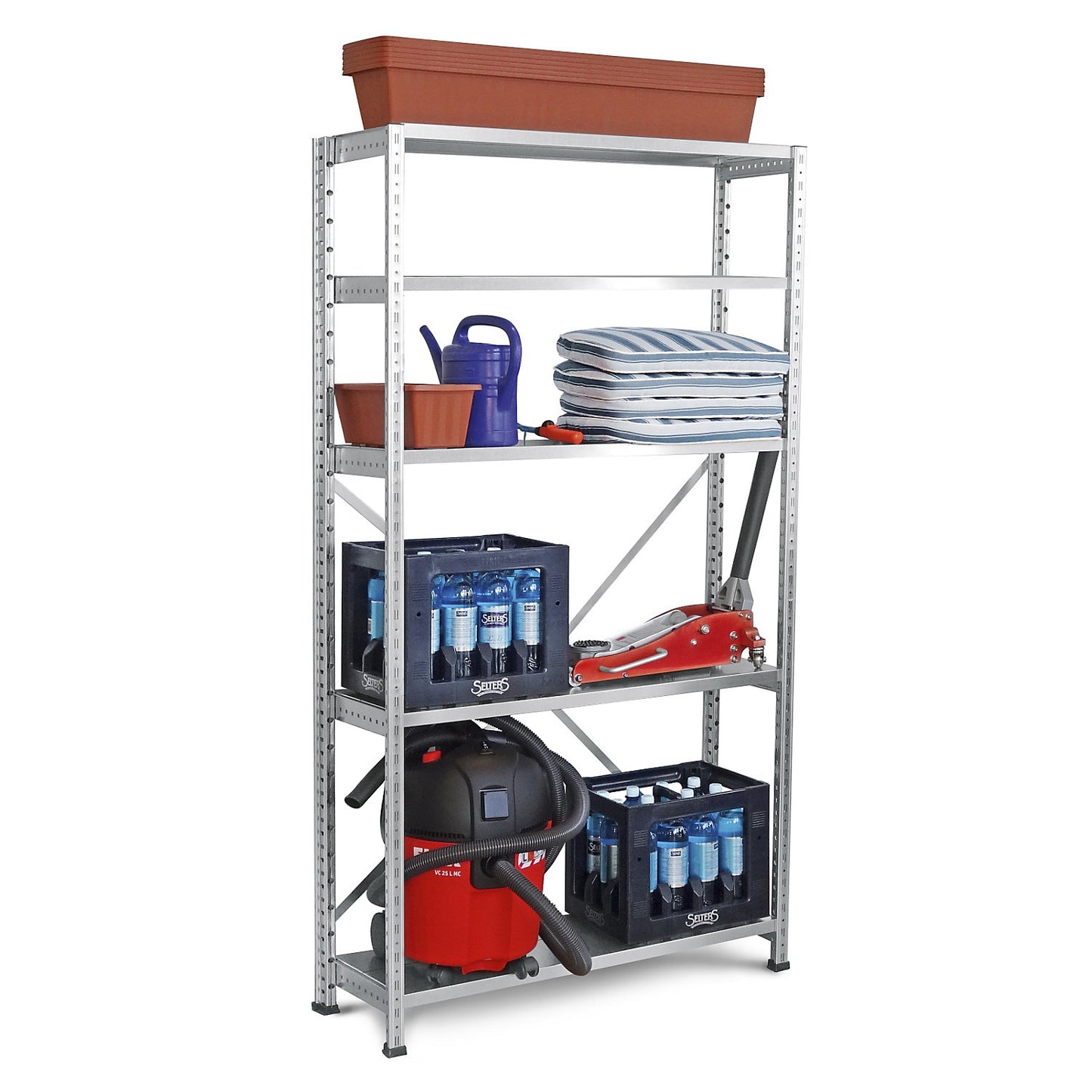 Boltless industrial and storage shelving unit, h 1920 mm, shelf width 1200 mm, 5 shelves, depth 800 mm, standard shelf unit.