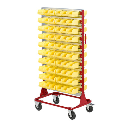 Mobile rack, height 1588 mm, mobile rack with 120 open fronted storage bins, gentian blue.