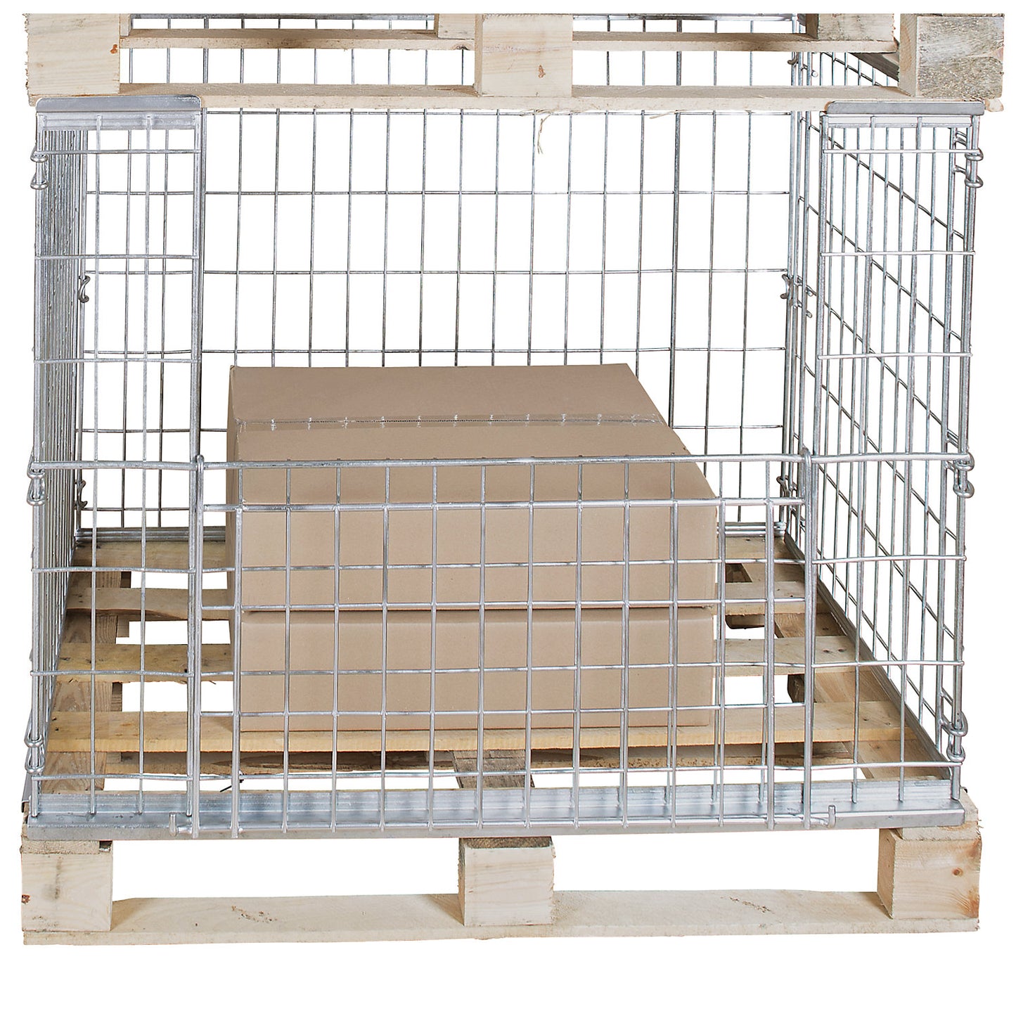 Mesh pallet collar, for stacking, long side with flap, for pallets 1200 x 800, H 850 mm, zinc-plated.