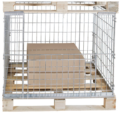 Mesh pallet collar, for stacking, long side with flap, for pallets 1200 x 800, H 850 mm, zinc-plated.