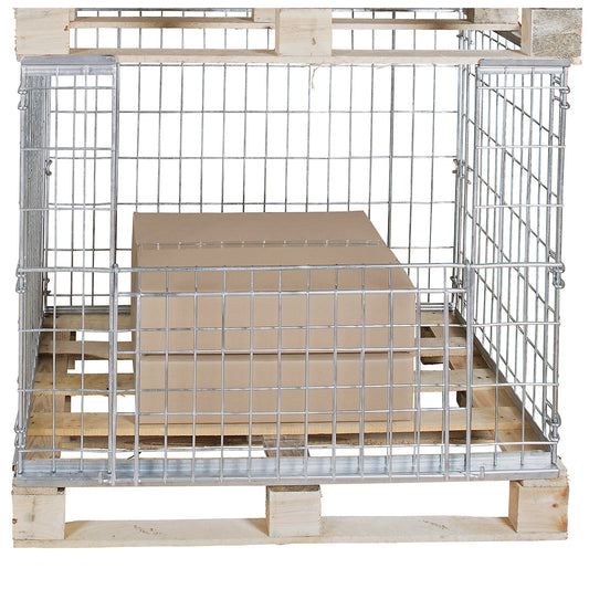 Mesh pallet collar, for stacking, long side with flap, for pallets 1200 x 800, H 850 mm, zinc-plated.