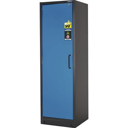 Fire resistant hazardous goods storage cupboard type 90, 1 door, 3 shelves, light blue door.
