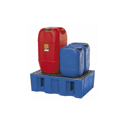 PE sump tray for 60 litre drums, sump capacity 60 l, floor / pallet sump, with GRP grate.