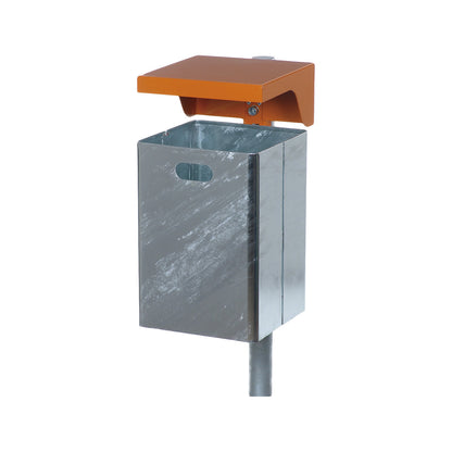 Waste collector for outdoor use, hot dip galvanised, capacity 40 l, WxHxD 310 x 600 x 360 mm, orange hood.